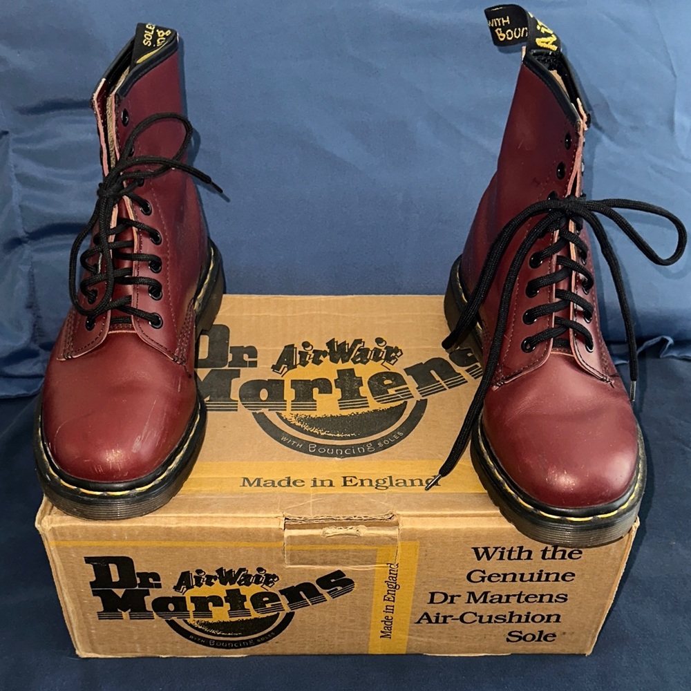 Dr. Martens Burgundy Leather 8-Eye Lace-Up Boots